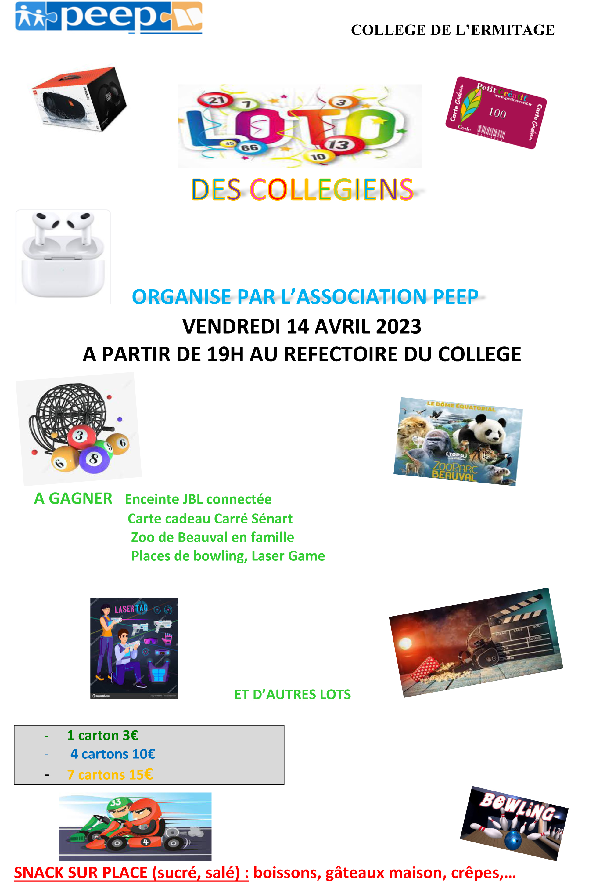 Affiche loto PEEP collège